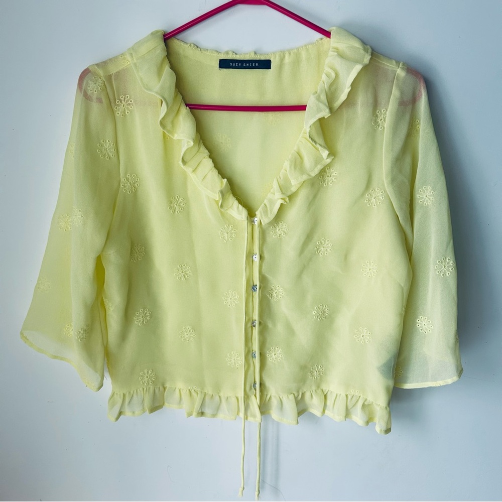 Suzy Shier Light Yellow Sheer Blouse
